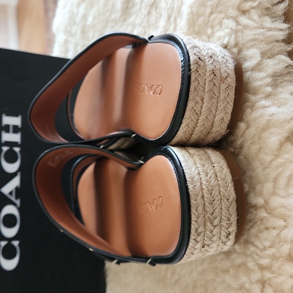 NWT IOB Coach Franca Black Leather Slip-on Espadrilles 🖤💛 - Picture 5 of 16